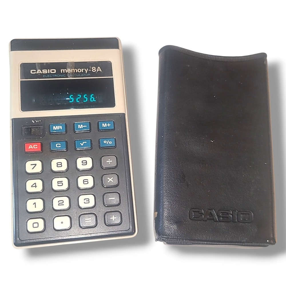 Vintage Casio Memory-8A‎ Calculator Japan LED Electronic w Case Tested Working